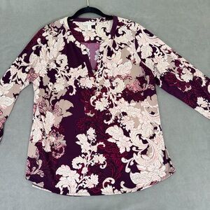 Dana Buchman Women's Burgundy/Purple/White Floral 3/4 Sleeve-Stretch- XXL